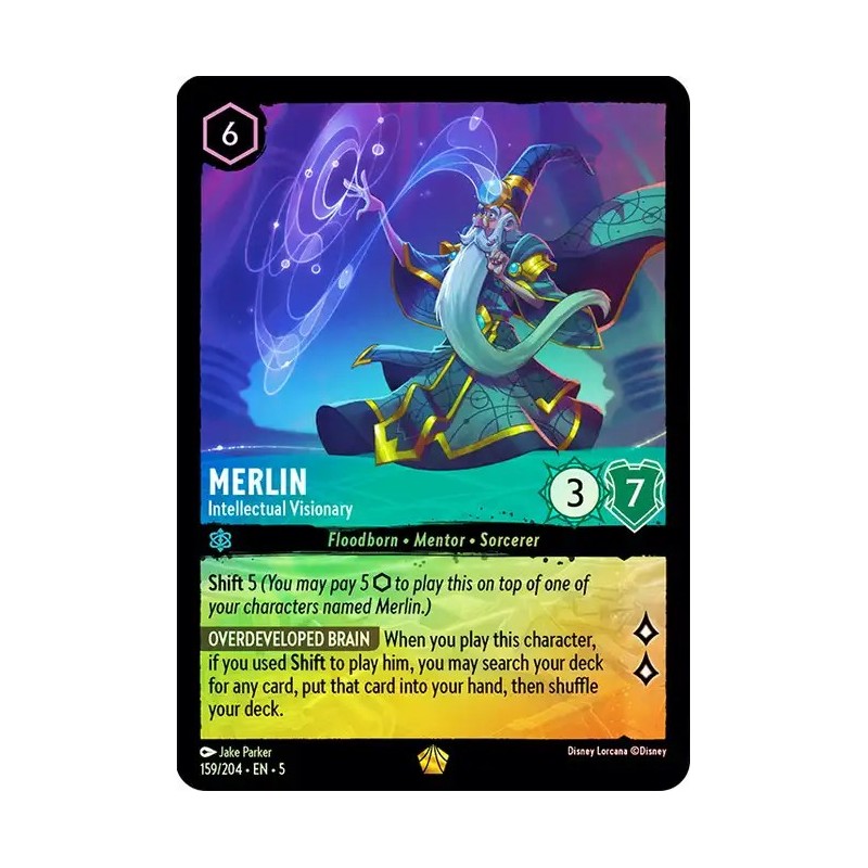 Carta Foil Merlin - Intellectual Visionary Disney Lorcana 159/204·EN·5 Carta Foil Merlin - Intellectual Visionary Disney Lorcana 159/204·EN·5