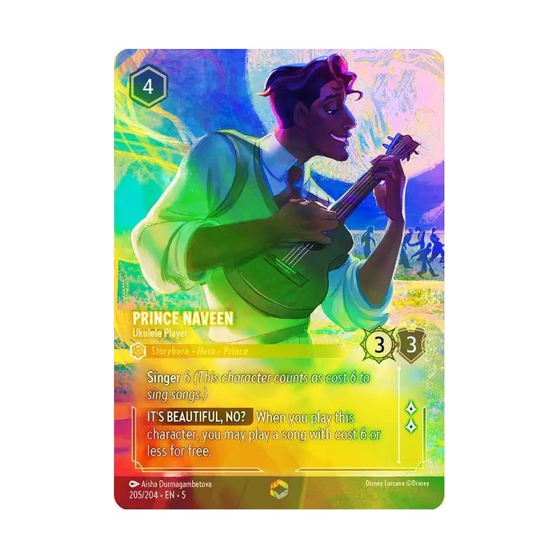 Carta Encantada Prince Naveen - Ukulele Player | Lorcana 205/204·EN·5 Carta Encantada Prince Naveen - Ukulele Player | Lorcana 205/204·EN·5