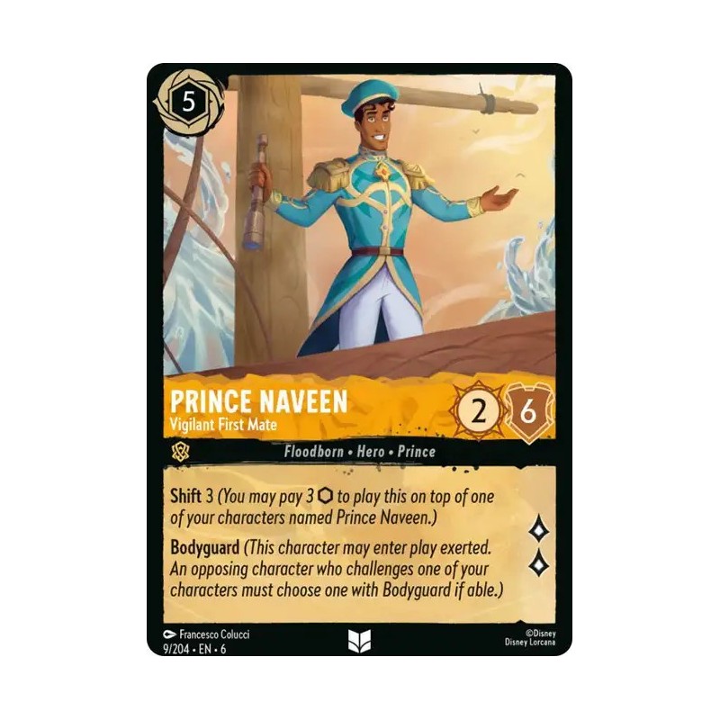 Carta Prince Naveen - Vigilant First Mate Disney Lorcana #009/204·EN·6 Carta Prince Naveen - Vigilant First Mate Disney Lorcana #009/204·EN·6