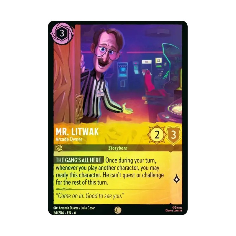 Carta Foil Mr. Litwak - Arcade Owner | Disney Lorcana #024/204·EN·6 Carta Foil Mr. Litwak - Arcade Owner | Disney Lorcana #024/204·EN·6